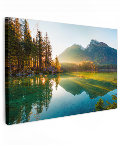 Leinwandbild See Wald Berge Natur Sonne Landschaft