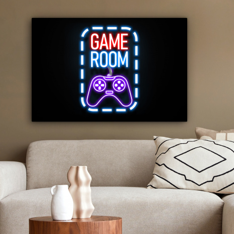 Canvas schilderij - Neon - Quotes - Game room - Controller - Zwart-2