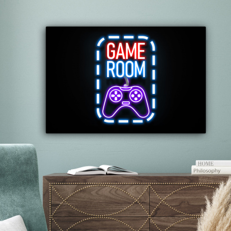 Canvas schilderij - Neon - Quotes - Game room - Controller - Zwart-4