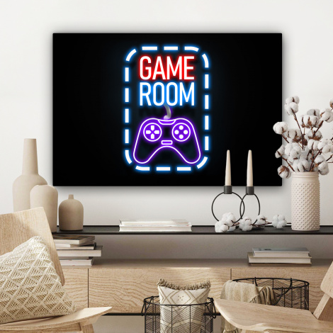 Canvas schilderij - Neon - Quotes - Game room - Controller - Zwart-3