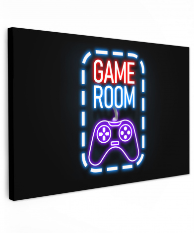 Canvas schilderij - Neon - Quotes - Game room - Controller - Zwart