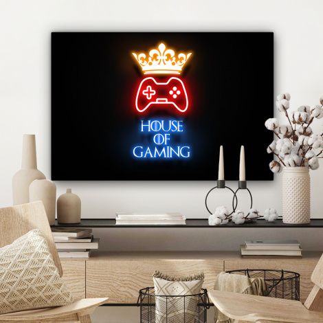 Canvas schilderij - Gaming quotes - Neon - House of gaming - Kroon - Tekst-3