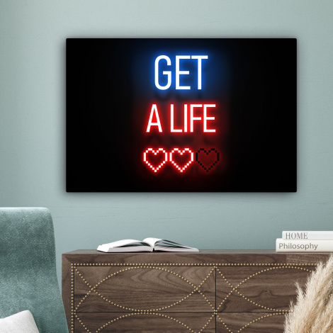 Canvas schilderij - Gaming - Tekst - Get a life - Neon - Zwart-4