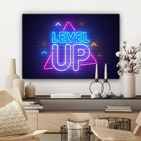 Canvas schilderij - Gaming - Neon - Level Up - Quotes - Gamen-3