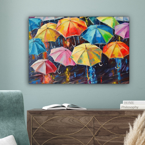 Canvas schilderij - Paraplu's - Schilderij - Kunst - Regenboog-4