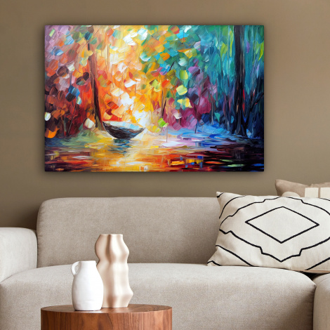 Canvas schilderij - Kleurrijk - Olieverf - Water - Boot-2
