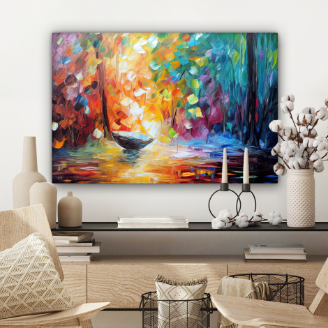 Canvas schilderij - Kleurrijk - Olieverf - Water - Boot-3