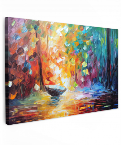 Canvas schilderij - Kleurrijk - Olieverf - Water - Boot