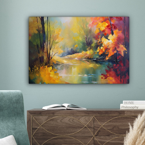 Canvas schilderij - Landschap - Olieverf - Rivier - Kleurrijk-4