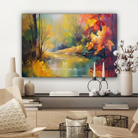 Canvas schilderij - Landschap - Olieverf - Rivier - Kleurrijk-3