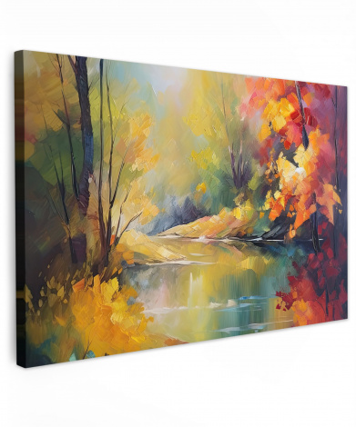 Canvas schilderij - Landschap - Olieverf - Rivier - Kleurrijk