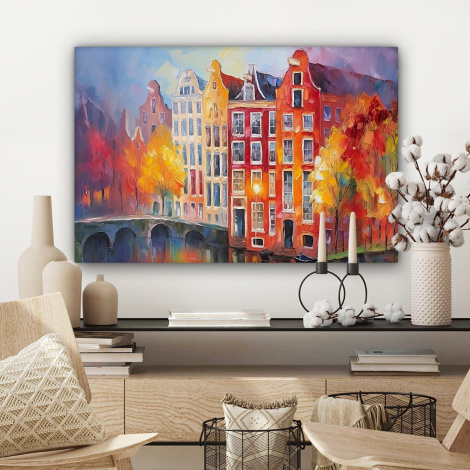 Canvas schilderij - Grachtenpanden - Kunst - Schilderij - Amsterdam-3