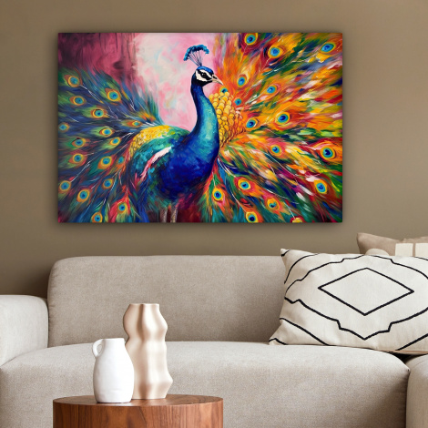 Canvas schilderij - Pauw - Dieren - Schilderij - Regenboog-2