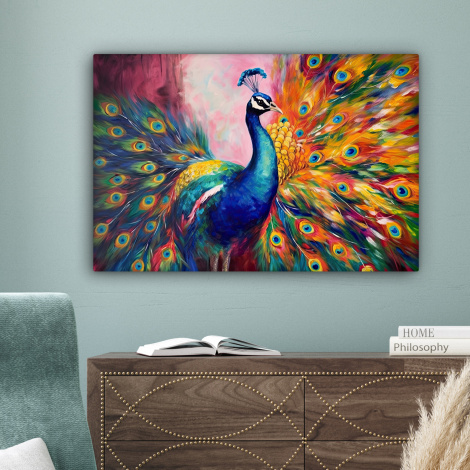 Canvas schilderij - Pauw - Dieren - Schilderij - Regenboog-4
