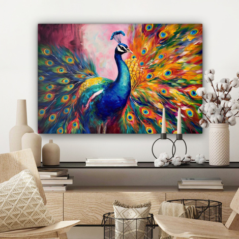 Canvas schilderij - Pauw - Dieren - Schilderij - Regenboog-3