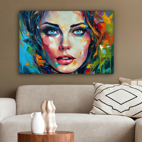 Canvas schilderij - Gezicht - Vrouw - Olieverf - Kleurrijk - Kunst-2