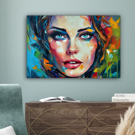 Canvas schilderij - Gezicht - Vrouw - Olieverf - Kleurrijk - Kunst-4