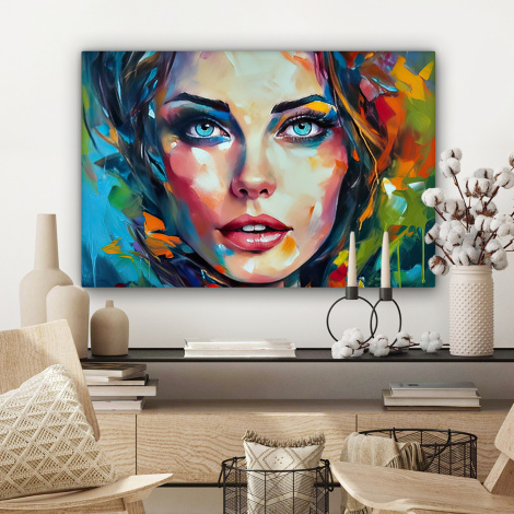 Canvas schilderij - Gezicht - Vrouw - Olieverf - Kleurrijk - Kunst-3