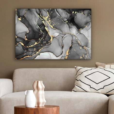 Leinwandbild - Marmor - Schwarz - Gold - Grau-2