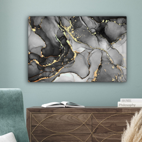 Leinwandbild - Marmor - Schwarz - Gold - Grau-4