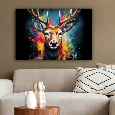 Canvas schilderij - Hert - Graffiti - Dieren - Kleuren-2
