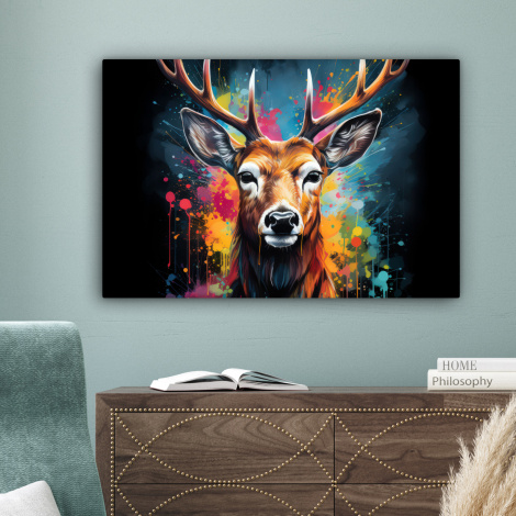 Canvas schilderij - Hert - Graffiti - Dieren - Kleuren-4