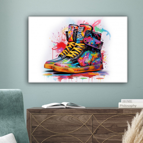 Canvas schilderij - Schoenen - Graffiti - Wit - Kleuren-4