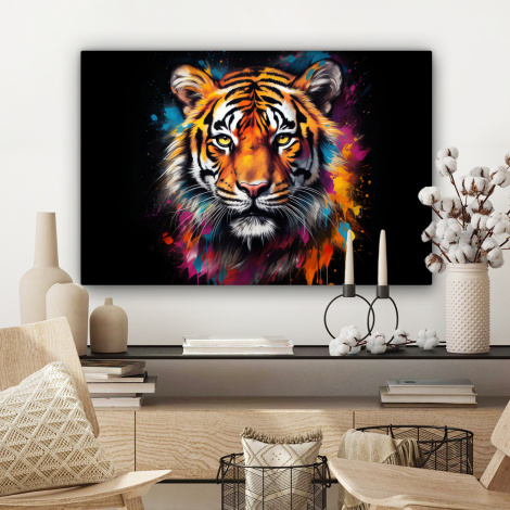 Canvas schilderij - Tijger - Graffiti - Dieren - Zwart-3