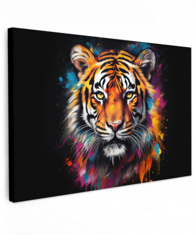 Canvas schilderij - Tijger - Graffiti - Dieren - Zwart