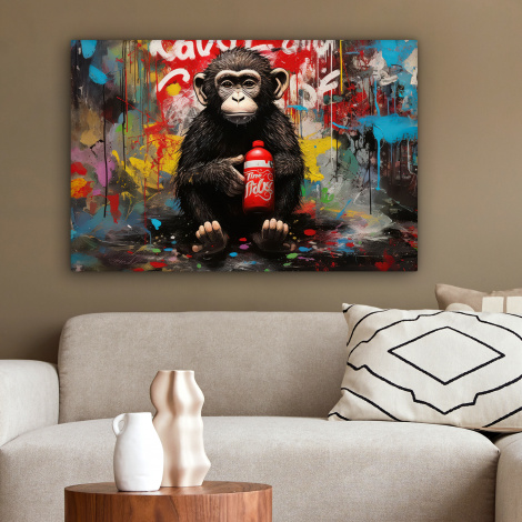 Canvas schilderij - Aap - Graffiti - Dieren - Kunst - Flesje - Kleuren-2