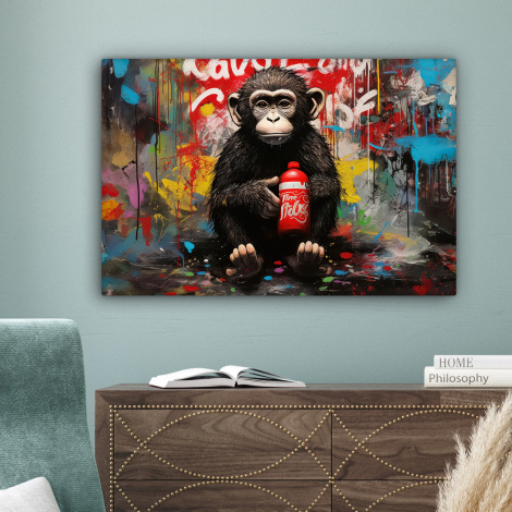 Canvas schilderij - Aap - Graffiti - Dieren - Kunst - Flesje - Kleuren-4