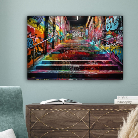 Canvas schilderij - Trap - Graffiti - Kleuren - Kunst-4