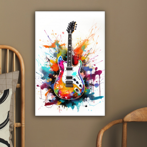 Canvas schilderij - Gitaar - Graffiti - Muziek - Wit-2