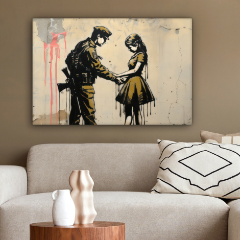 Canvas schilderij - Soldaat - Meisje - Street art-2