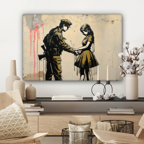 Canvas schilderij - Soldaat - Meisje - Street art-3