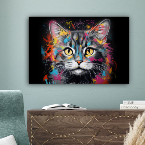 Canvas schilderij - Kat - Graffiti - Dieren - Kleuren - Grijs-4