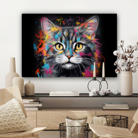 Canvas schilderij - Kat - Graffiti - Dieren - Kleuren - Grijs-3