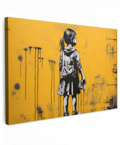 Canvas schilderij - Meisje - Geel - Street art