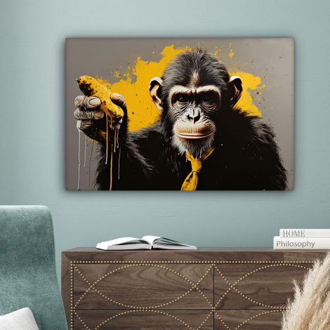 Canvas schilderij - Aap - Chimpansee - Banaan - Geel - Dieren - Stropdas-4