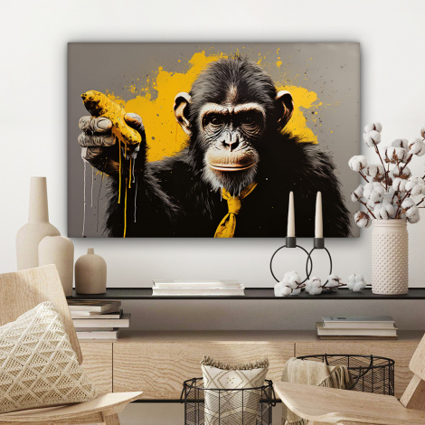 Canvas schilderij - Aap - Chimpansee - Banaan - Geel - Dieren - Stropdas-3