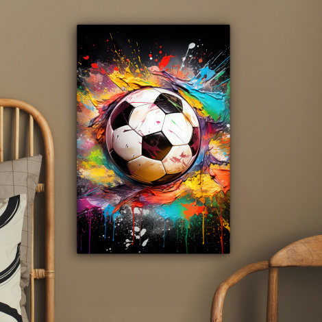 Canvas schilderij - Voetbal - Verf - Kleuren - Zwart - Wit-2