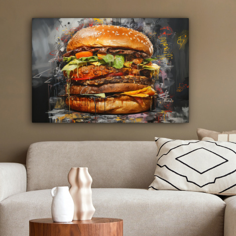 Leinwandbild - Burger - Essen - Kunst - Grau - Graffiti-2