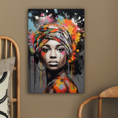 Canvas schilderij - Vrouw - Hoofddoek - Graffiti - Zwart-2