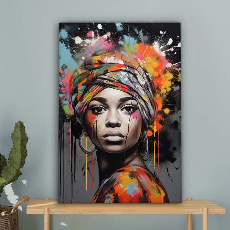 Canvas schilderij - Vrouw - Hoofddoek - Graffiti - Zwart-4