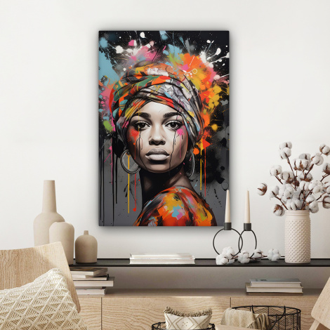 Canvas schilderij - Vrouw - Hoofddoek - Graffiti - Zwart-3