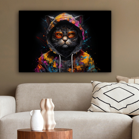 Leinwandbild - Katze - Jacke - Graffiti - Brille - Schwarz-2