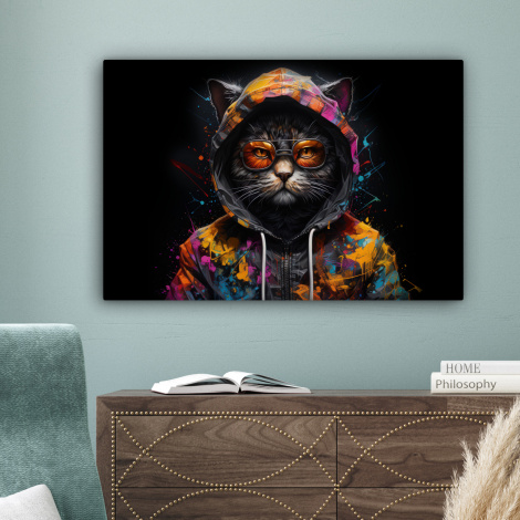 Leinwandbild - Katze - Jacke - Graffiti - Brille - Schwarz-4