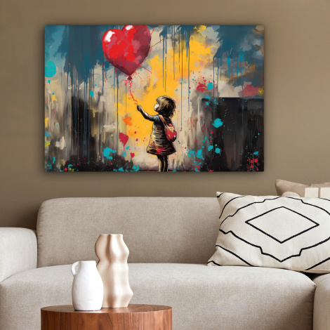 Canvas schilderij - Meisje - Ballon - Hart - Graffiti-2