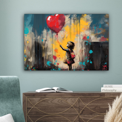 Canvas schilderij - Meisje - Ballon - Hart - Graffiti-4