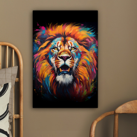Canvas schilderij - Leeuw - Graffiti - Dieren - Zwart-2